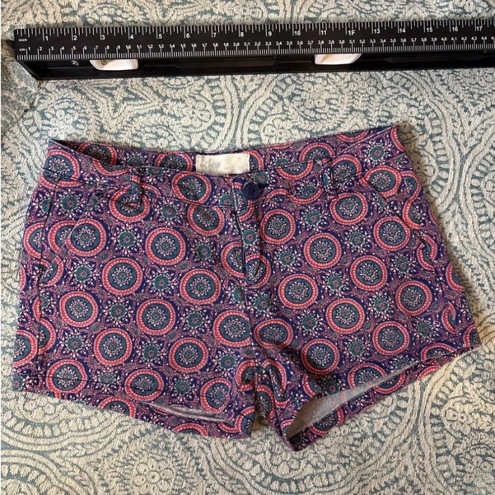 High-Waist Pink & Navy Medallion Print Women's Shorts